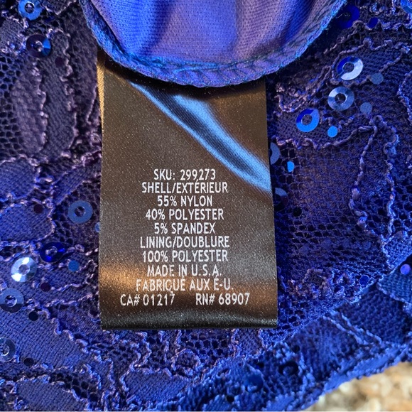 Le Chateau Cobalt Blue Sequin Lace Long Sleeve Cocktail Dress Size XS NWT - Picture 10 of 10